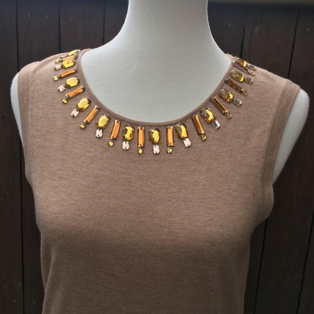 C Wonder | Tan Sleeveless Tank w/ Jewel Neckline View 5